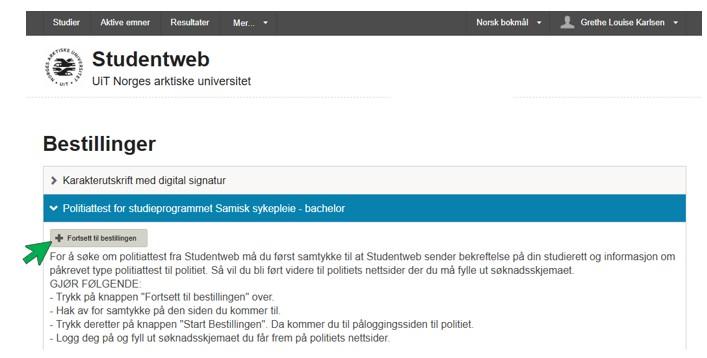 Bildet viser bestilling av politiattest